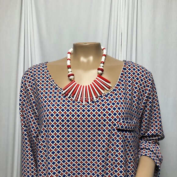 Merona Dress Womens Sz Large Red White Blue Stretch Shift Comfy Office Patriotic - Picture 4 of 9